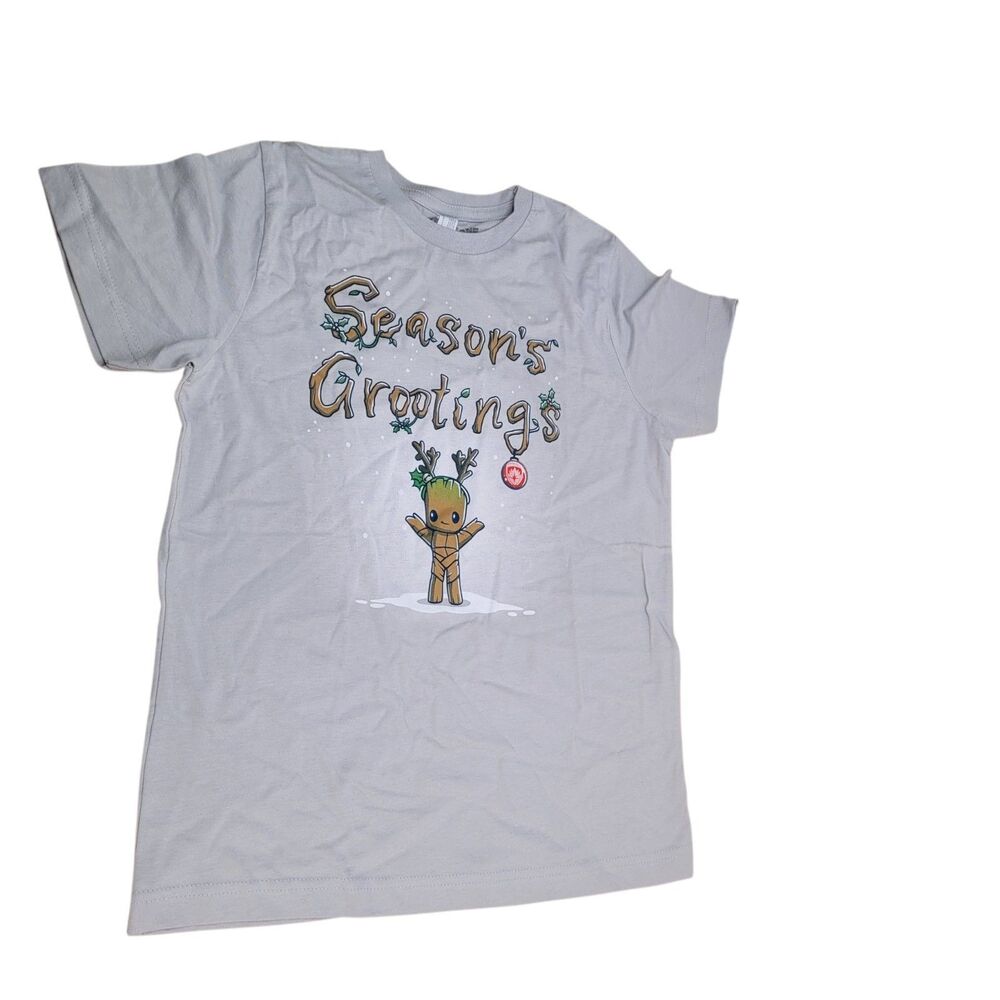 Unisex Youth Junior's Marvel Groot Season's Grootings T-Shirt Gray Medium